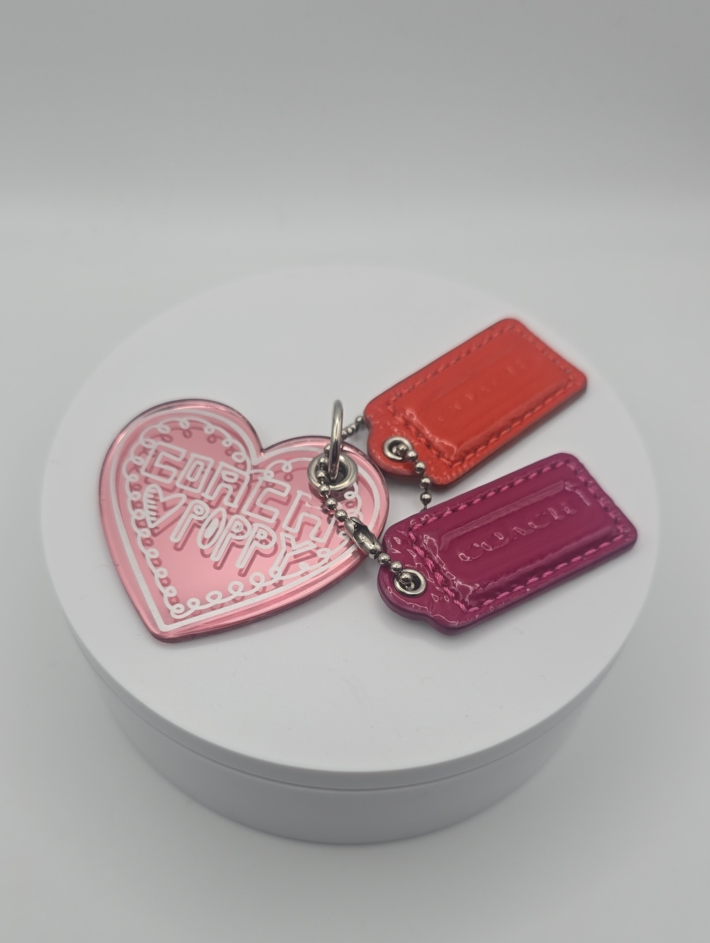 Coach Heart Poppy Pink Keychain/Bag Charm W/ Orange/Magenta Hang Tags (EUC)💕